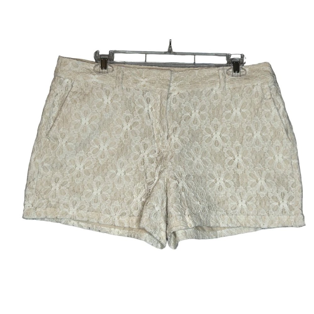 Ann Taylor Loft Womens Size 10 Beige White Floral‎ Lace Shorts Flat Front